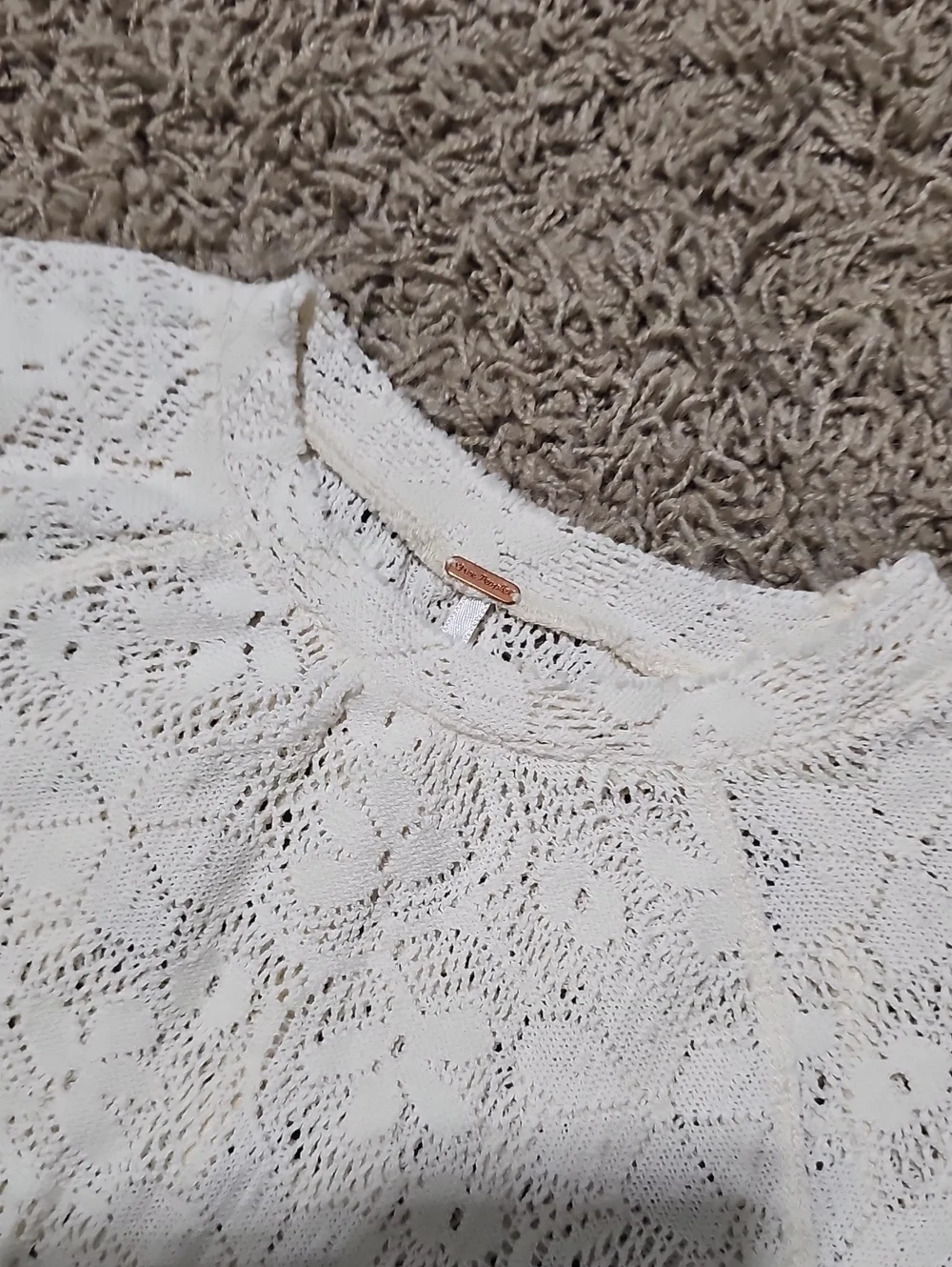 Free People In The Meadow Tee Ivory Crochet Lace XS Long-Sleeve Top